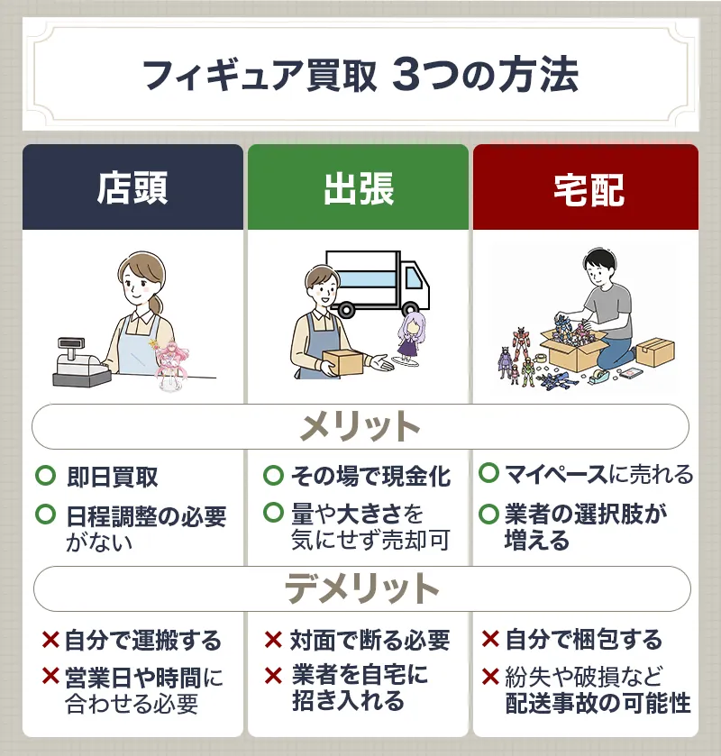 フィギュア買取で利用できる3つの買取方法