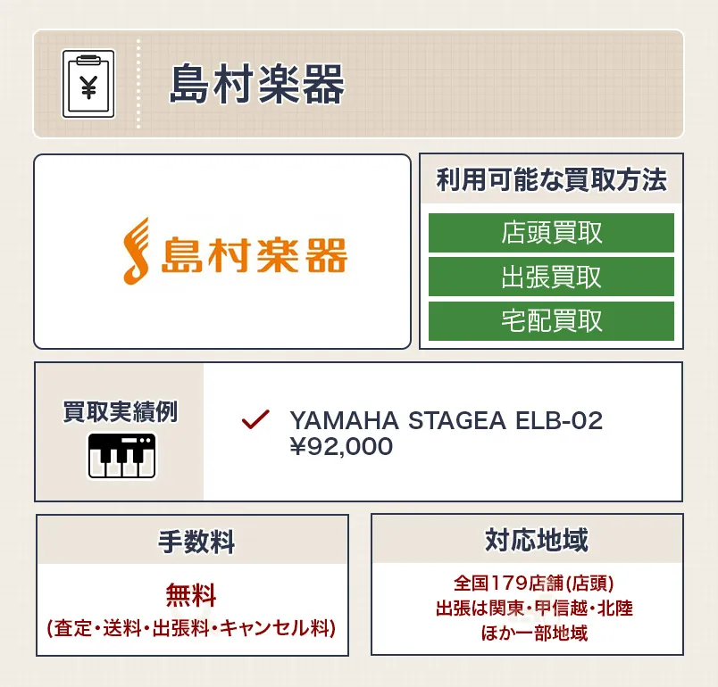 島村楽器のエレクトーン買取のスペック画像
