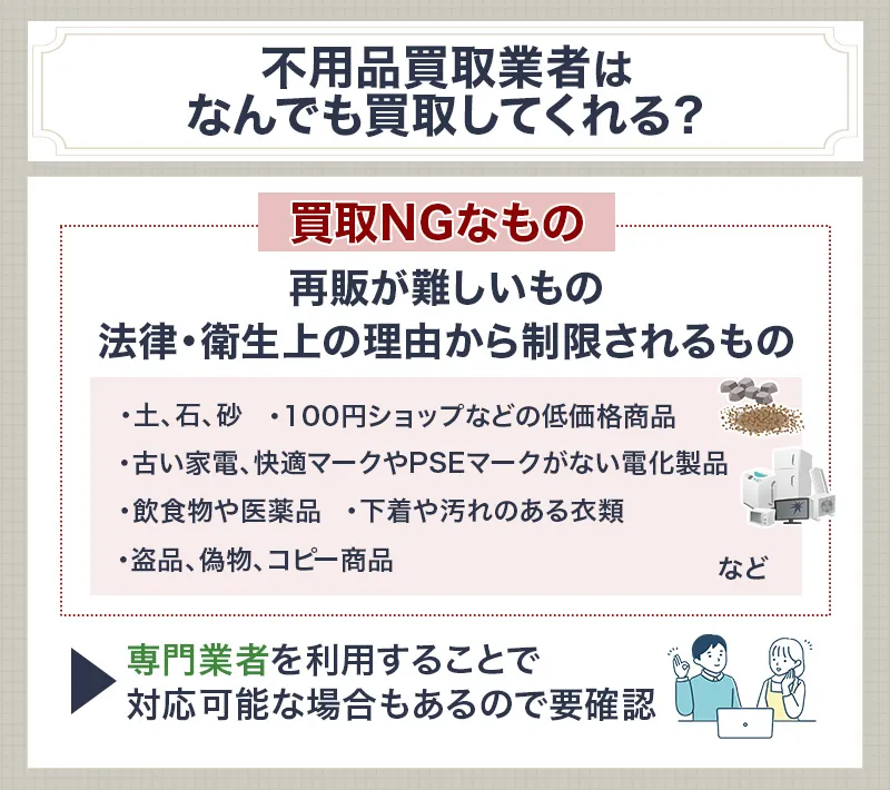 不用品買取業者で買取NGなもの