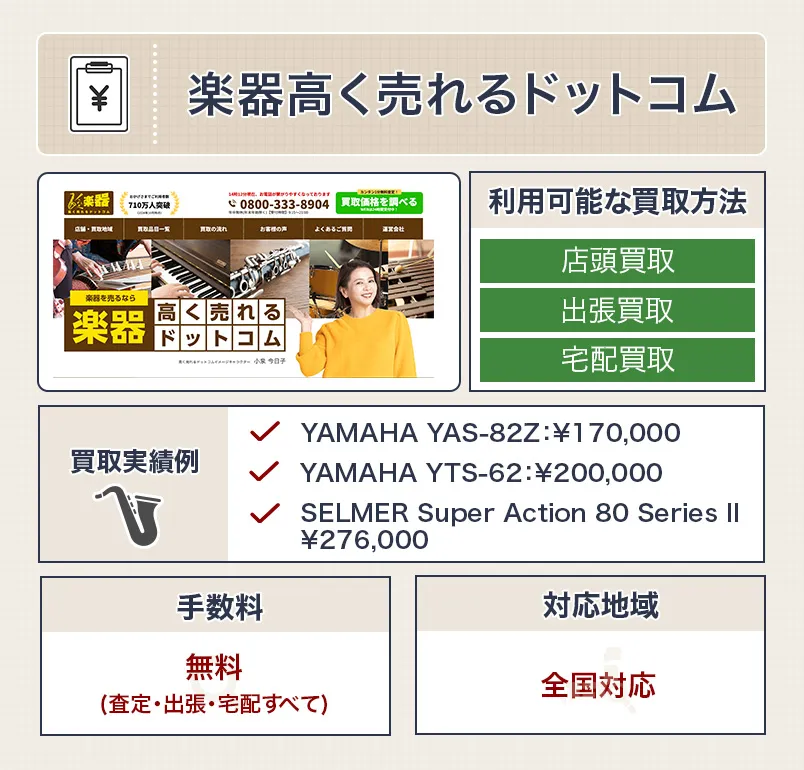 楽器高く売れるドットコムのスペック表