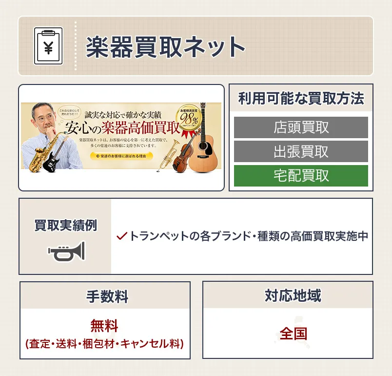 楽器買取ネットのスペック表