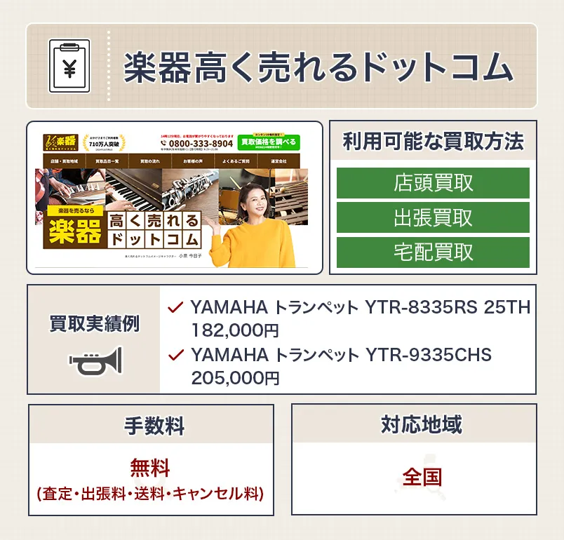 楽器高く売れるドットコムのスペック表