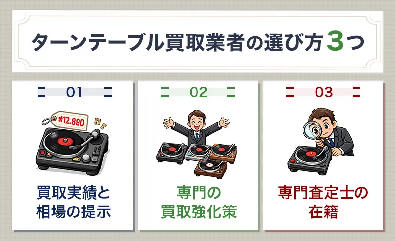 ターンテーブル買取業者選びで重要なポイント3つ