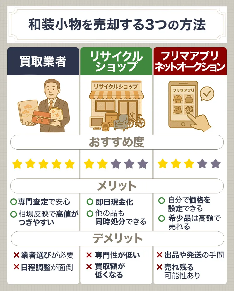和装小物を買い取ってもらえる3つの売却先