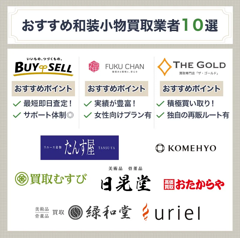 和装小物を売却するのにおすすめの買取業者10選