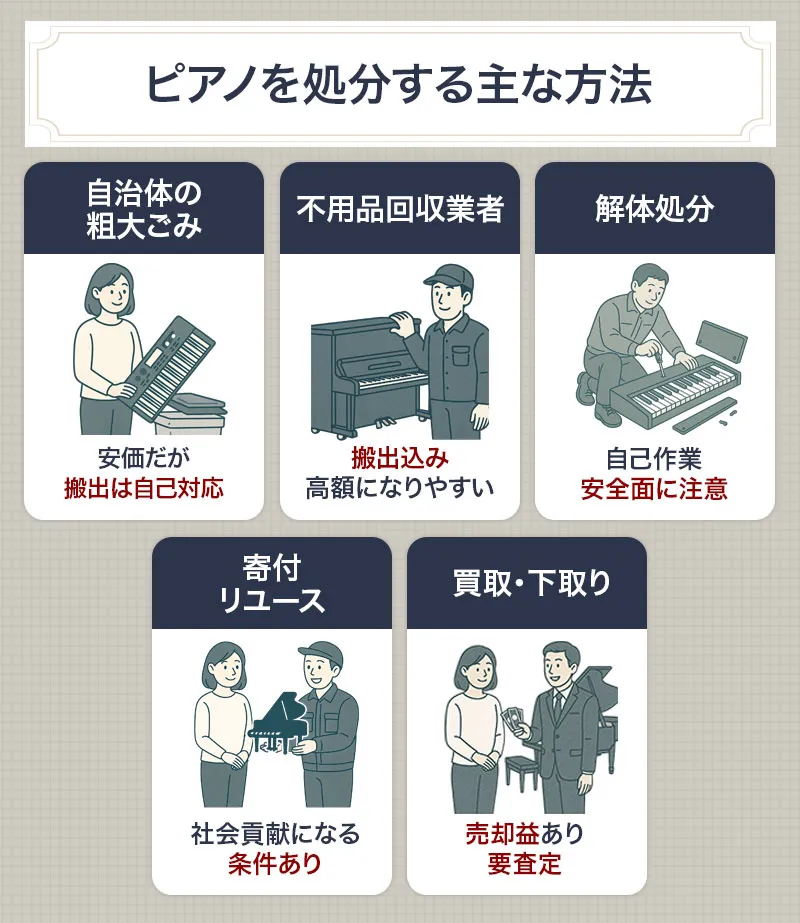 ピアノを処分する主な方法