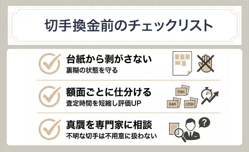 切手換金で損をしないための3つの事前準備チェックリスト